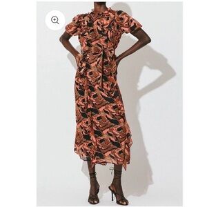 Cleobella Paige Printed Midi Dress Ruffle Puff Sleeve